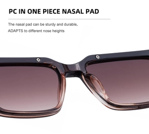 Detail of durable PC one-piece nasal pad on square polarized sunglasses for women