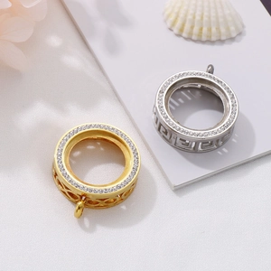 Elegant gold and silver circular pendants with zircon borders and hollow patterns
