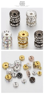 Detailed tile display of assorted rhinestone spacer beads for DIY jewelry making