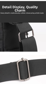 Detail of high-density nylon strap and metallic adjustment buckle on men's crossbody bag