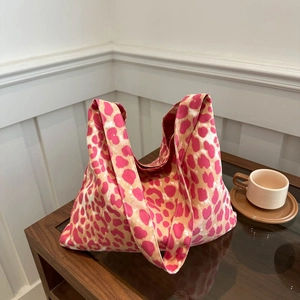 Leopard Print Canvas Tote Bag Large Capacity Casual Shoulder Bag Korean Style Aesthetic Handbag For Women