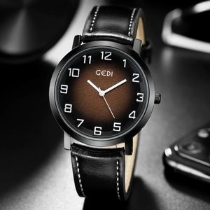 Men Quartz Watch Vintage Retro Fashion Wristwatch PU Leather Strap Alloy Case Gradient Dial Analog Waterproof Casual Male