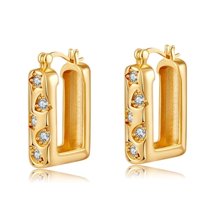 Gold plated geometric hoop earrings with sparkling zircon star and moon patterns