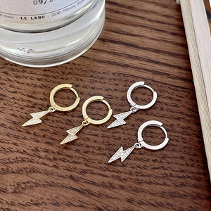 Sparkling lightning bolt drop hoop earrings in gold and silver S925 sterling silver