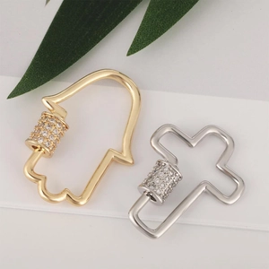 Chiusure a vite a moschettone con mano di Hamsa e croce e strass in cristallo
