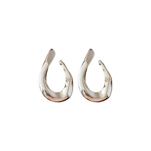 Polished silver U-shaped twisted hoop earrings with a sleek minimalist metal design