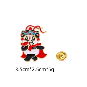 Detail of Panda Enamel Pin with Opera Mask and Dimensions 3.5cm by 2.5cm