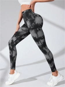Nahtlose High-Waist Yoga-Leggings mit Tie-Dye-Print und Peach-Butt-Lift-Effekt für Damen
