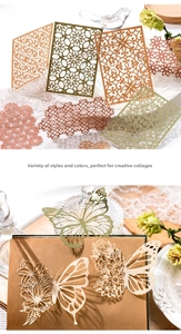 Detailed laser-cut lace paper stickers for journaling in vintage frames and butterfly shapes