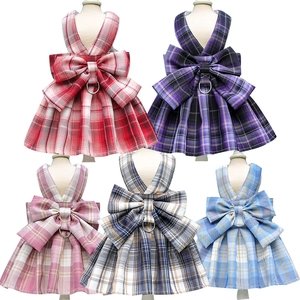 Arnés De Vestido A Cuadros Para Mascotas JK Y Correa Para Perros Pequeños Medianos Gatos Chaleco Con Lazo Ropa