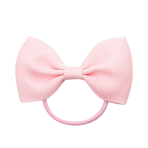 Pink grosgrain ribbon bow hair tie with high elastic band for girls and toddlers