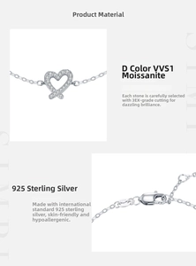 Detail of S925 sterling silver clasp and heart pendant with D color VVS1 moissanite