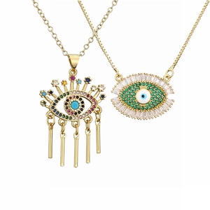 Evil Eye Pendant Necklace Copper Micro Inlaid Colorful Cubic Zirconia Gold Plated Geometric Fashion Jewelry For Women