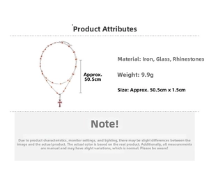 Detail view of double-layer necklace with orange beads and red rhinestone cross pendant