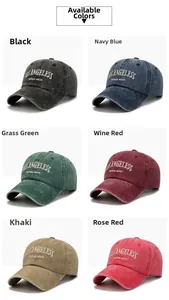 Collage of vintage washed cotton baseball caps in six colors with Los Angeles embroidery