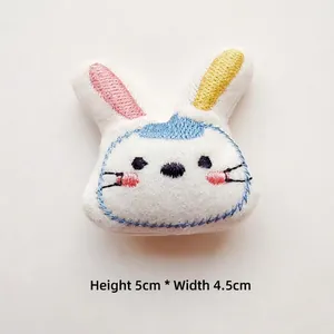 Detail view of plush cartoon rabbit accessory measuring 5cm high and 4.5cm wide