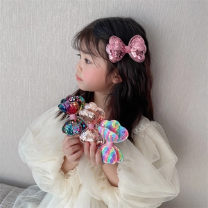 Girls Sequin Bow Hair Clip Shiny Double Layer Sparkling Hairpin For Kids Performance Party Sweet Princess Accessory
