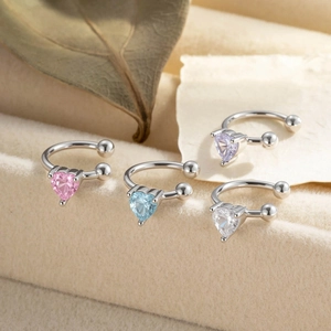Heart Zircon Ear Cuff Non Pierced Copper Clip On Earrings Delicate Minimalist Jewelry For Women Silver Plated