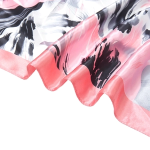 Elegant floral print ladies square scarf in silky satin with a pink border detail