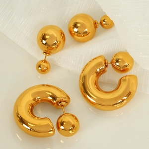 Chic gold-plated stainless steel hollow C-shape stud earrings set for women