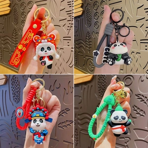 Cute Panda Keychain Cartoon 3D Animal PVC Soft Glue Bag Charm Car Key Ring Accessory Gift For Friends