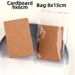 Detail of 9x6cm kraft paper jewelry cards with 8x15cm plastic self-sealing display bags
