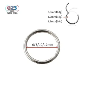 Polished F136 titanium segment hoop ring for body piercing with size dimensions