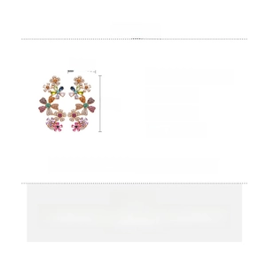 Detailed size chart and material specs for 18k gold plated flower earrings with rhinestones