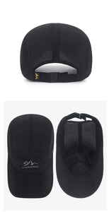 Detailed back and top views of quick-dry outdoor sun hat with adjustable buckle and logo