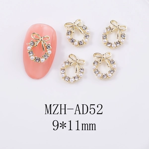 Detail of Christmas wreath alloy nail charms with pearls and rhinestones 9x11mm