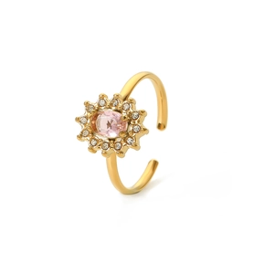 Ring aus 18K vergoldetem Edelstahl mit rosa Sonnenblumen-Stein und Zirkonia-Akzenten