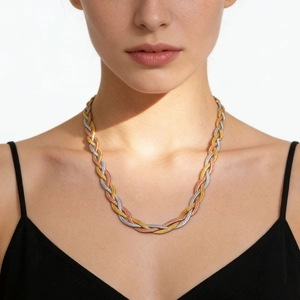 Dreifarbige Geflochtene Kette Halskette 304 Edelstahl Minimalistisch Luxus Handgewebter Schmuck Für Damen