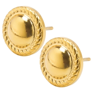 Detail of 304 stainless steel gold stud earrings featuring a polished center and rope texture