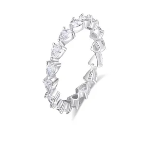Pear Cut Teardrop Zircon Eternity Band 925 Sterling Silver Ring Stackable Luxury Fashion Jewelry For Women