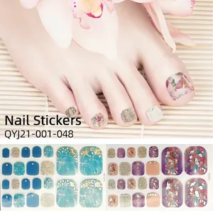 Waterproof Toe Nail Stickers Summer Hot Stamping Glitter Full Cover Foot Nail Wraps For Women DIY Manicure Pedicure Accessories