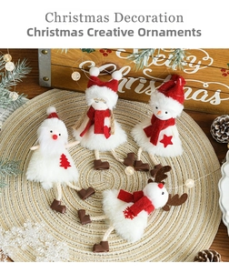Detailed plush Christmas ornaments set including Santa, snowman and deer hanging decors