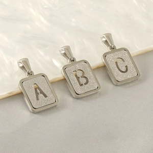Alphabet Pendant Necklace Stainless Steel Sandblasted Rectangular Hollow Initial Jewelry Fashionable Minimalist For Women Men
