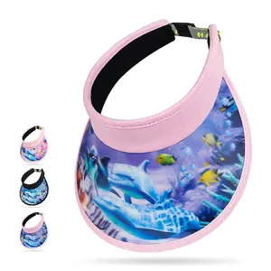 Childrens Sun Visor Hat Ocean Theme Dolphin Print Adjustable Topless Outdoor Summer UV Protection Beach Cap