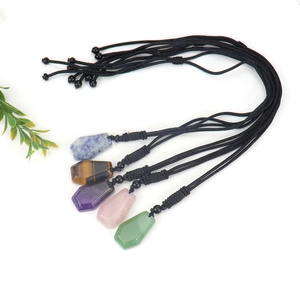 Natural hexagon amethyst agate stone necklaces with black cords in five various colors