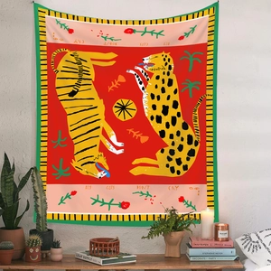 Artistic wall tapestry showing tiger and leopard with Big Cats Don't Cry quote