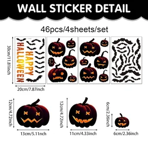 Set van 46 Halloween raamstickers met pompoenen en vleermuizen voor decoratie