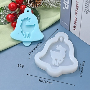 Detail of bell-shaped silicone mold with elk relief and dimensions for DIY baking