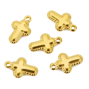 5 goldene Edelstahl-Kreuzanhänger mit gewebtem Rand für DIY-Schmuckherstellung