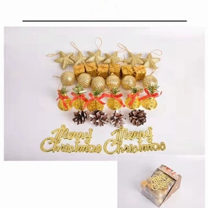 Detailed assortment of 32 Christmas tree ornaments including stars, bells and pine cones