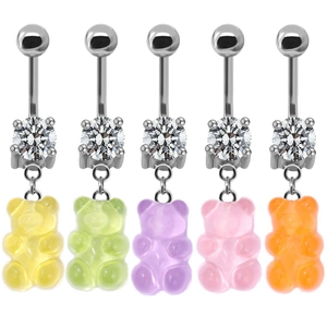 316L Stainless Steel Gummy Bear Belly Ring For Women Rhinestone Animal Navel Piercing Jewelry Resin Bear Navel Ring