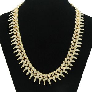 Hip Hop Spiky Cuban Link Chain Necklace For Men Alloy Rhinestone Pave Thorns Geometric Chain Iced Out Jewelry For Party Club
