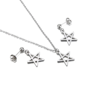Minimalist silver stainless steel hollow star necklace and earrings jewelry set for women