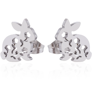 Boucles d'oreilles lapin argentées avec motif floral évidé pour femme