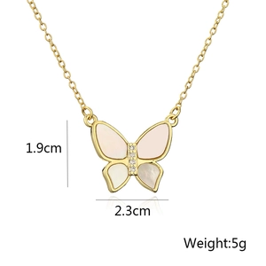 Detail view of 18K gold plated butterfly pendant necklace with size 1.9x2.3cm and 5g weight