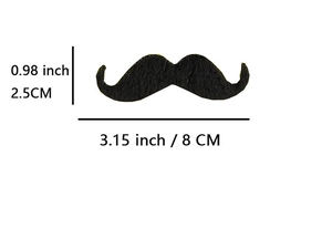 Detailed size chart for black artificial beard showing length and height dimensions